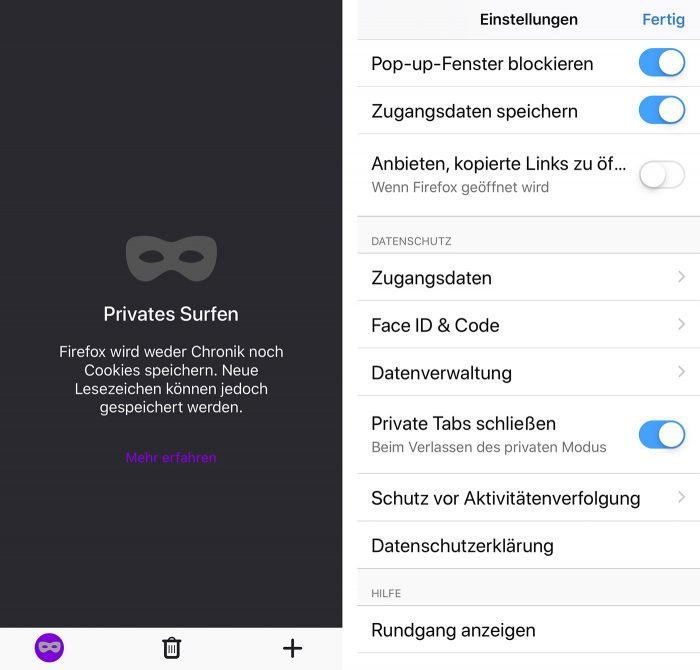Firefox Privates Surfen